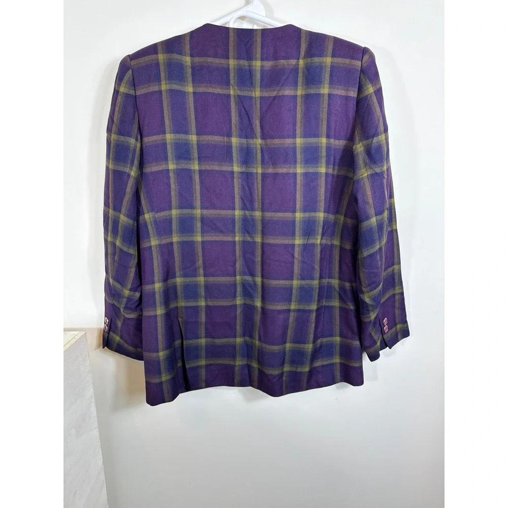 En Avance Vintage Blazer‎ Purple Plaid Rayon Women Size 11/12 Made in USA